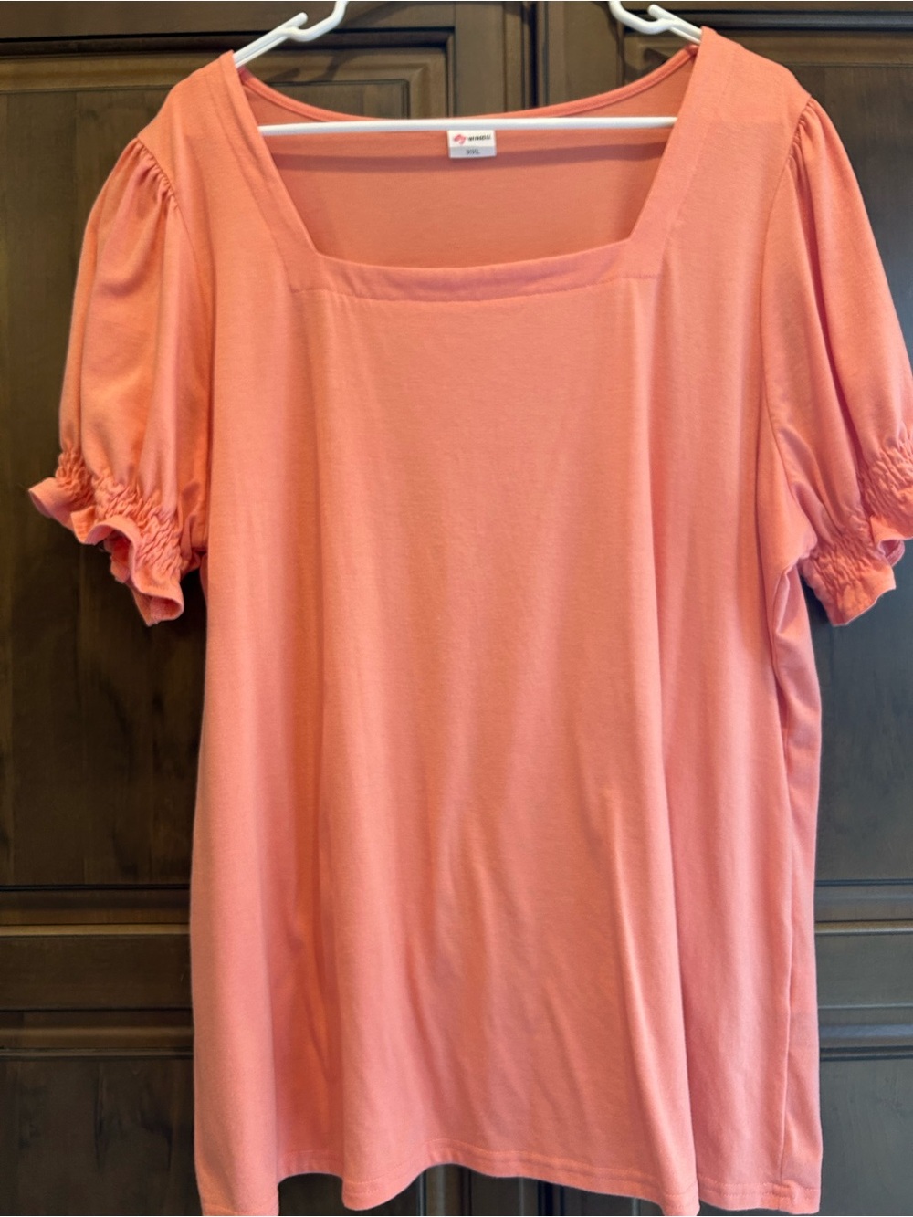 Women's Square Neck Puff Sleeve Top - Coral Pink